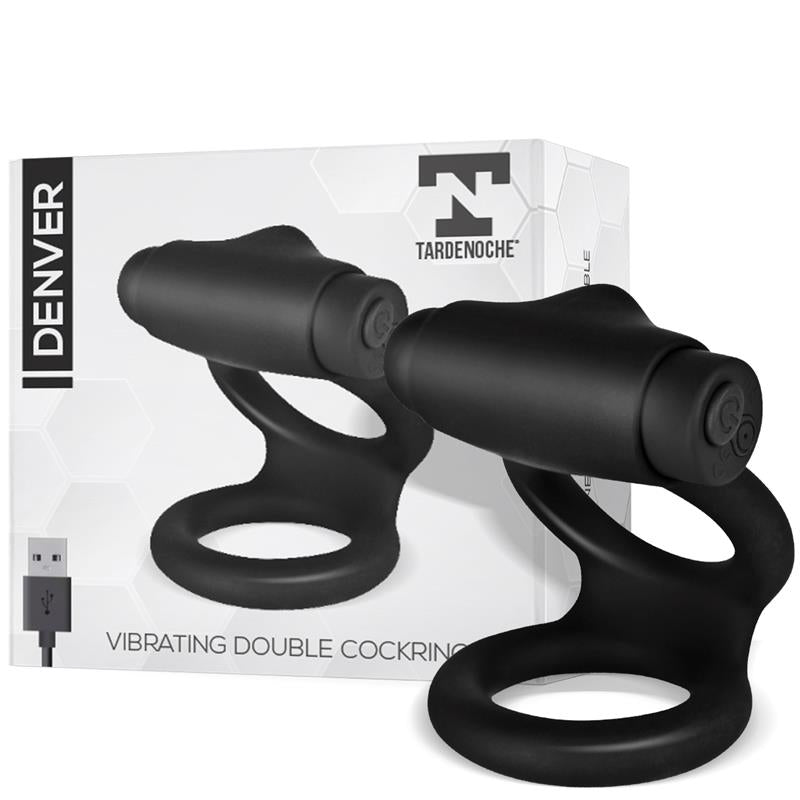 Denver Anillo Doble Con Bala Vibradora Usb Silicona Negro