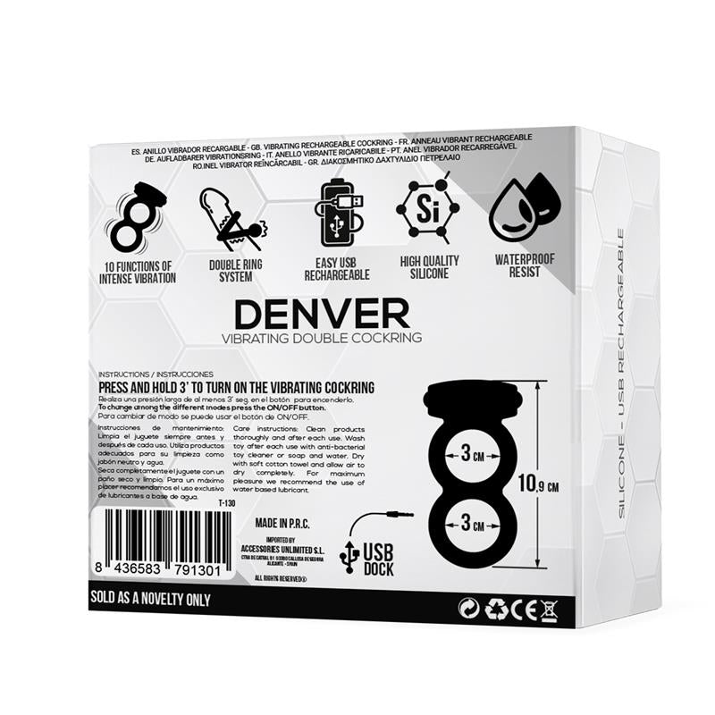 Denver Anillo Doble Con Bala Vibradora Usb Silicona Negro