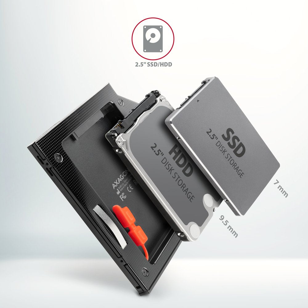 EAN 8595247906533 - Axagon RSS-CD09 2.5 SSD/HDD caddy into DVD slot 9.5 mm LED ALU tarjeta y adaptador de interfaz Interno SA imagen 3