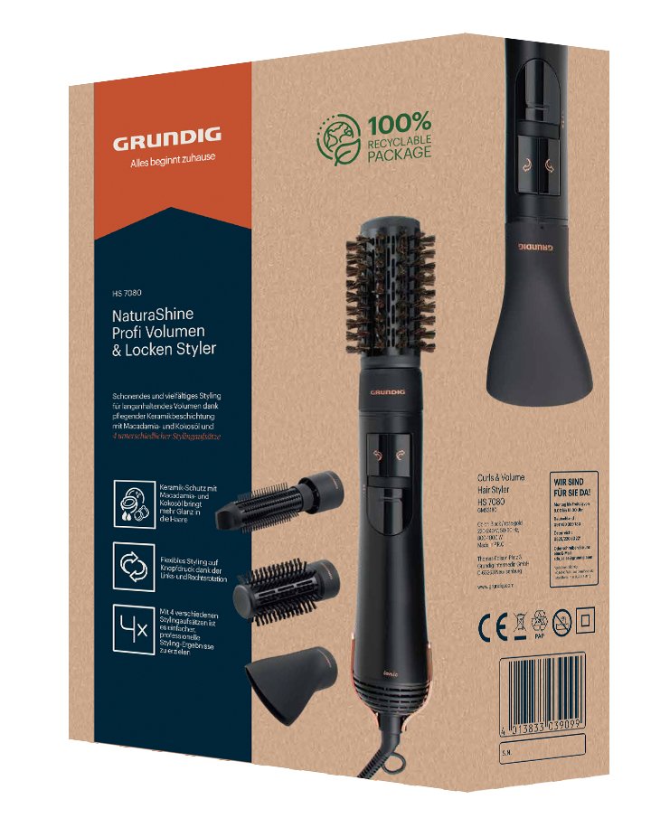 EAN 4013833039099 - Grundig HS 7080 Cepillo de aire caliente Caliente Negro, Oro rosado 1000 W 1,8 m imagen 3