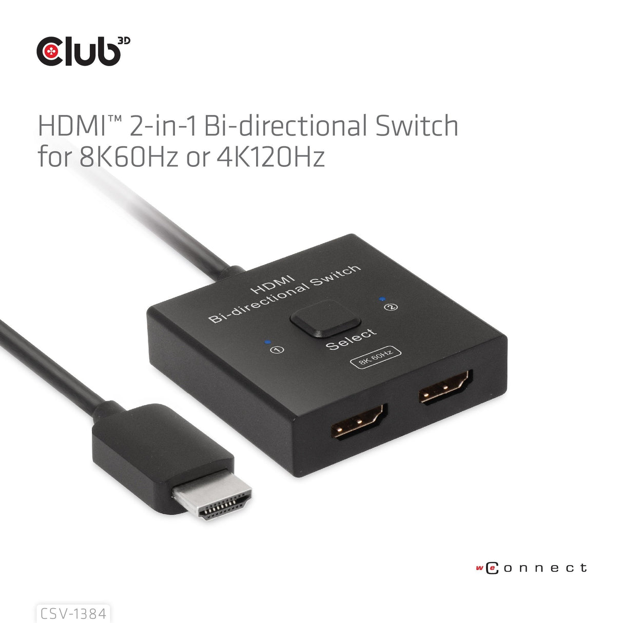 Club3d Hdmi Switch 2-In-1 Bidirektional 8k60hz 4k120hz Uhd Retail