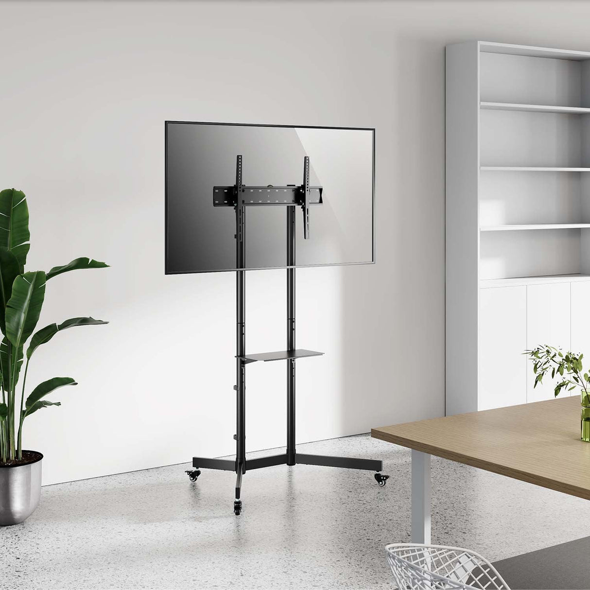 Aisens Soporte De Suelo Eco Con Rueda, Bandeja Para Dvd Para Monitor/Tv 45kg De 37-70, Negro