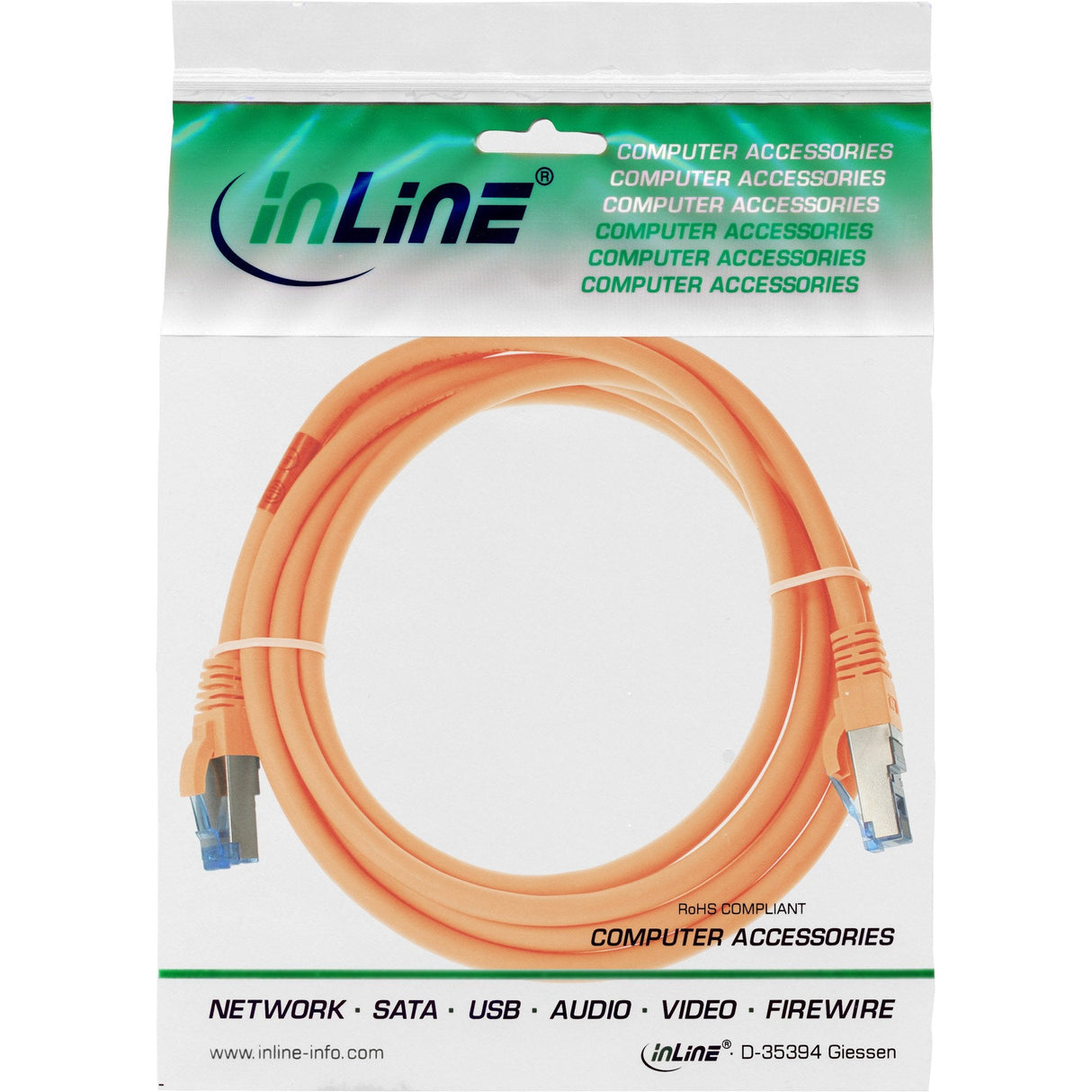 Cable De Red Inline S/Ftp Pimf Cat.6a Libre De Halógenos 500mhz Naranja 0.5m