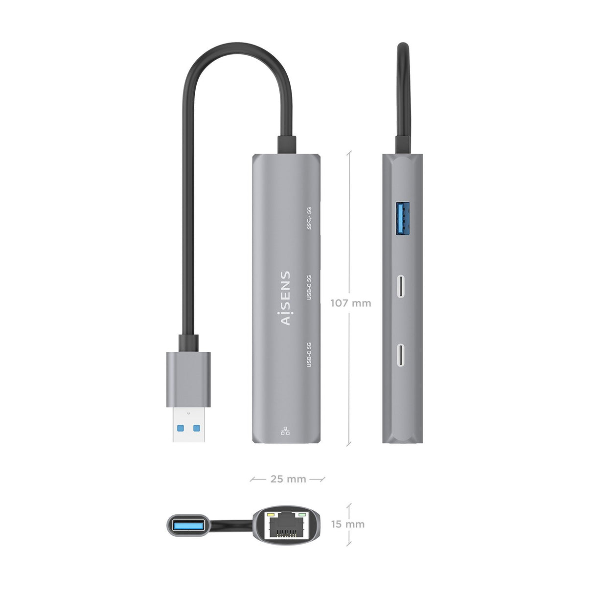 EAN 8435739903988 - AISENS ASUC-4P036-GR base para portátil y replicador de puertos Alámbrico USB 3.2 Gen 1 (3.1 Gen 1) Type- imagen 4