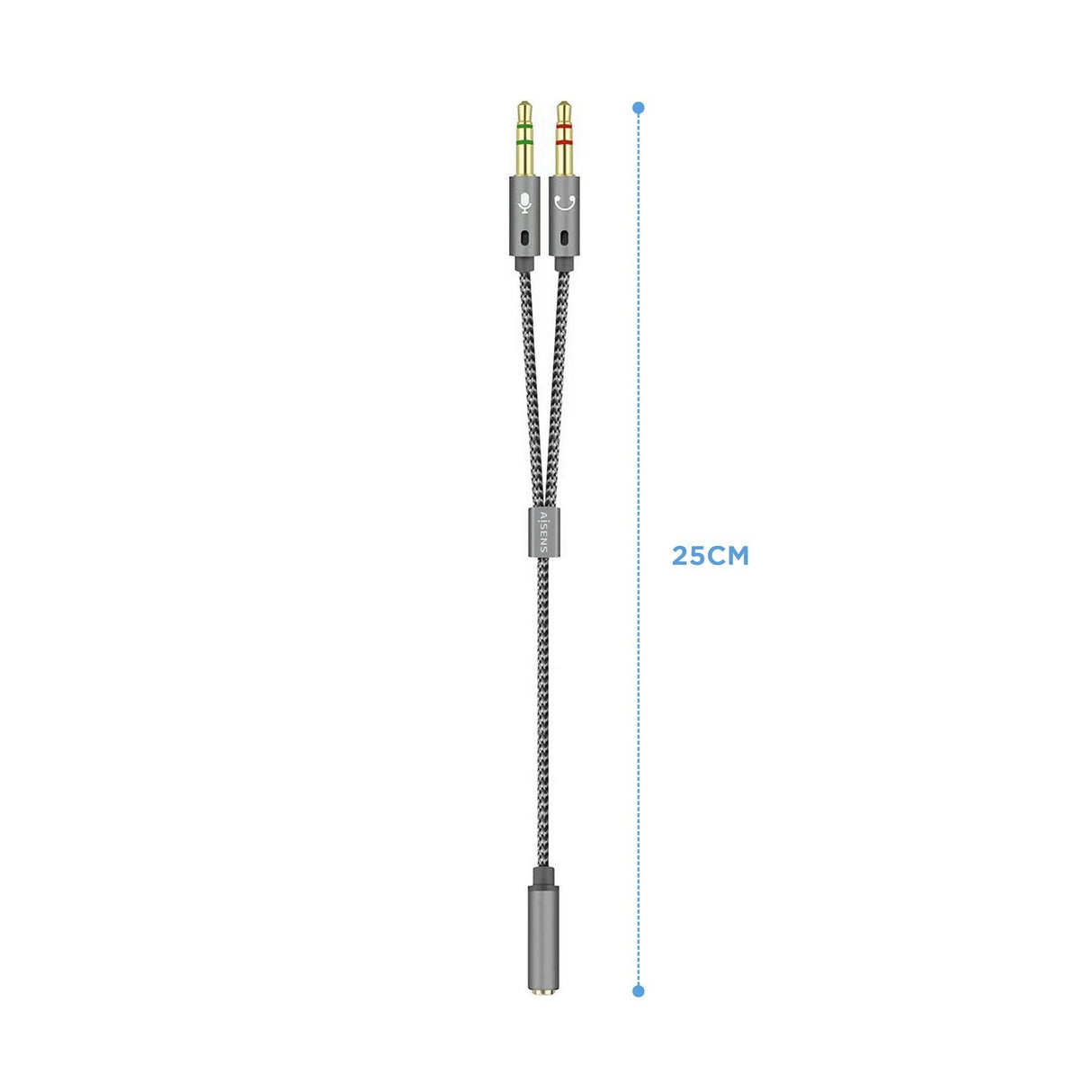 Aisens Cable Adaptador Audio Jack 3.5 4 Pines/H-2xjack 3.5 3 Pines/M - 25cm - Gris