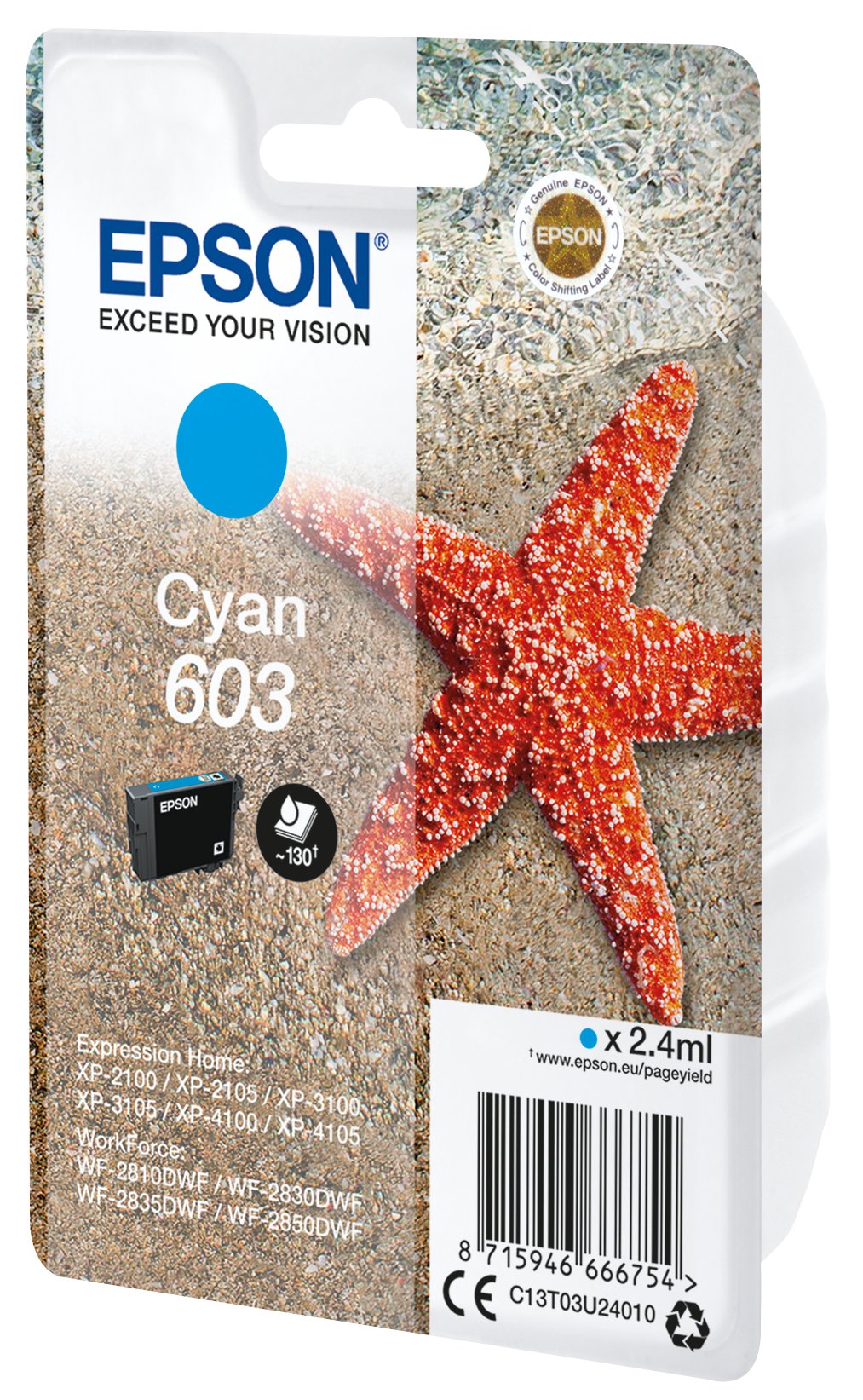 Cartucho Original Epson 603 Cian - C13t03u24010 Ml-2.4pag-130