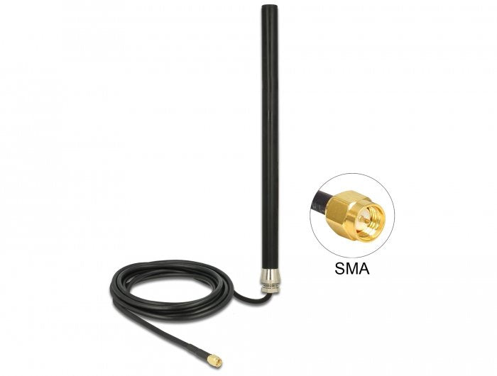 Delock 89529 Lte Umts Gsm Antena Sma Macho 3 Dbi Omnidireccional Fijo Con Cable De Conexión (Rg-58, 3 M) Montaje En Pared Negro Al Aire Libre