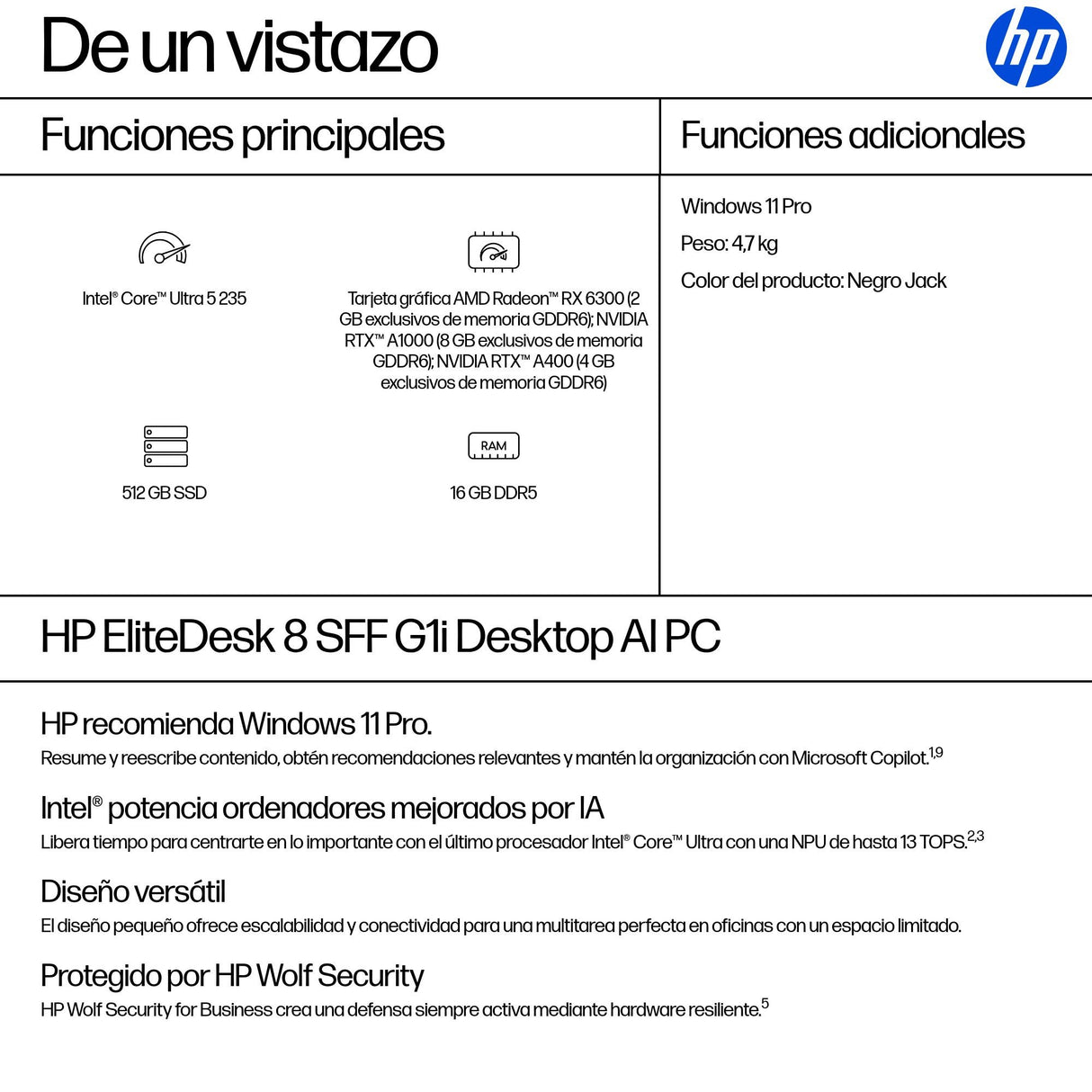 EAN 0199764821522 - HP EliteDesk 8 SFF G1i AI PC Intel Core Ultra 5 235 16 GB DDR5-SDRAM 512 GB SSD Windows 11 Pro Negro imagen 3