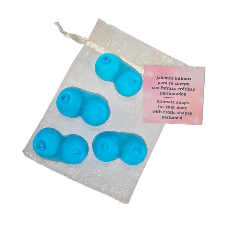 Diablo Picante - 4 Mini Jabones Perfumados Forma Pechos Azul