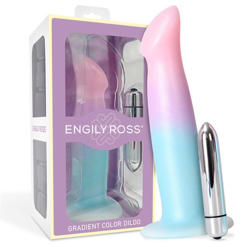 Dildo Con Vibración Silicona Líquida Color Degradado Y Ventosa 17 Cm