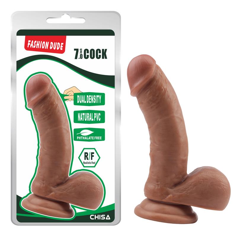 Dildo Dual Density Fashion Dude 17.5 X 4.1 Cm Bronceado