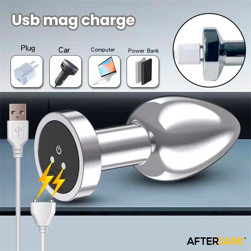 Dimpor Plug Anal Cromado Con Vibración Usb Magnético Talla L