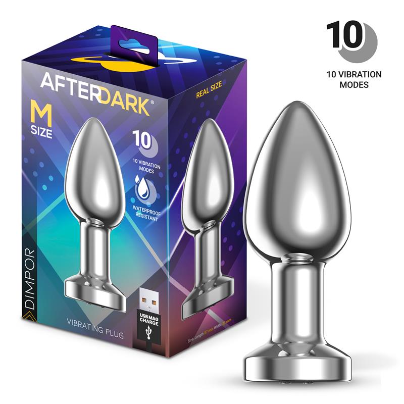 Dimpor Plug Anal Cromado Con Vibración Usb Magnético Talla M
