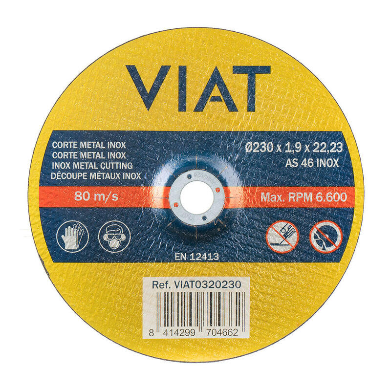 Disco Abrasivo Fino 1,9 Mm Para Inox-Metal. Medidas: 230x230x1,9mm Viat0320230 Viat