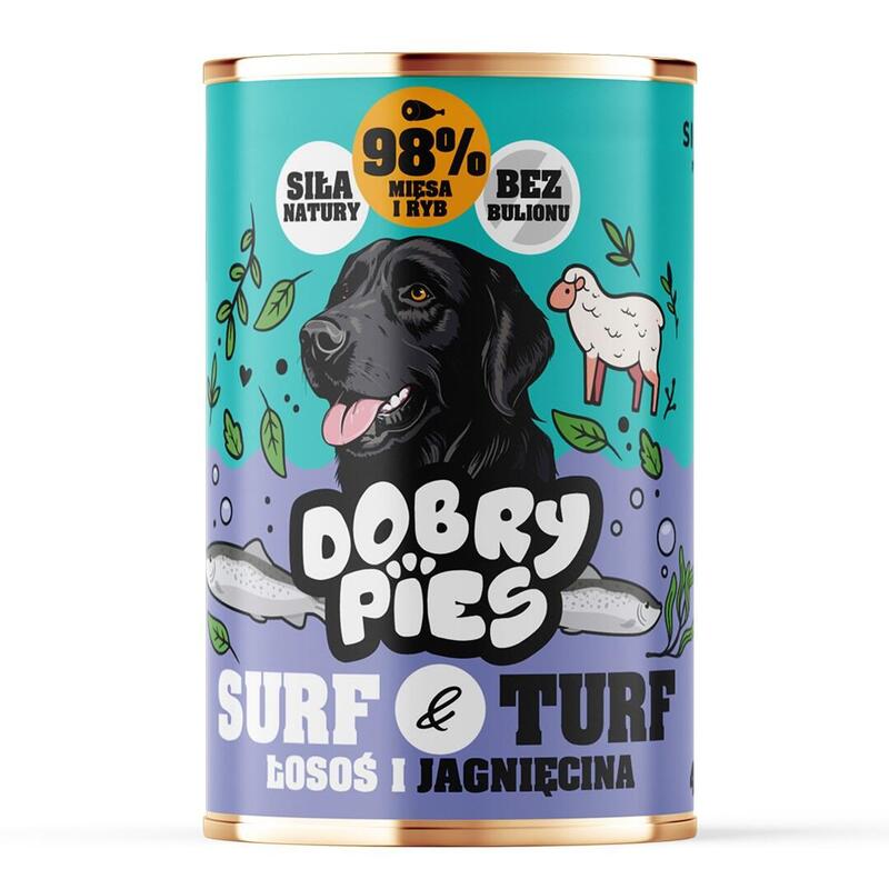 Dobry Pies Surf&Turf Losos I Jagniecina Mokra Karma Para Perro 400g