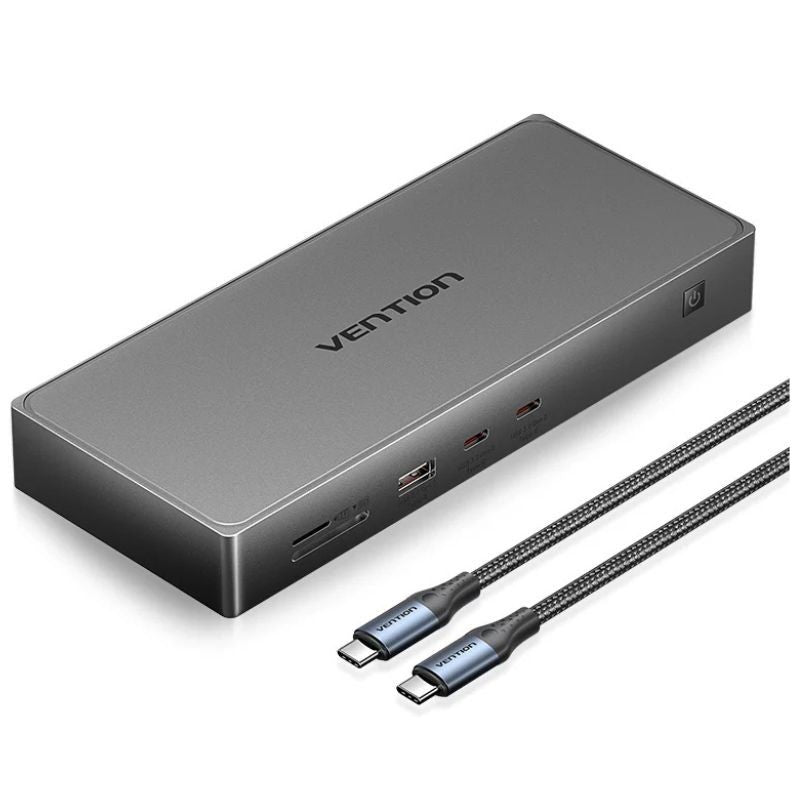 Docking Usb Tipo-C Vention Tpwh0 2xhdmi 4k 1xdisplayport 3xusb 2xusb Tipo-C 1xusb Tipo-C Pd 1xrj45 1xlector Tarjetas Gris