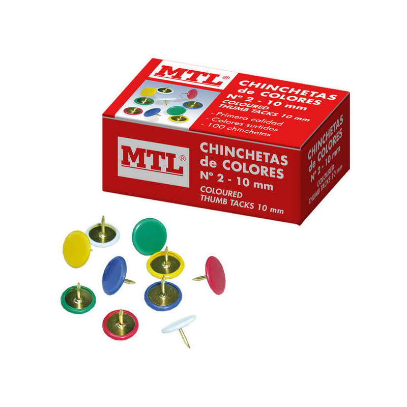 Dohe Caja De 100 Chinchetas De Colores Surtidos Del Nº2 - Fabricadas Con Materiales De Gran Resistencia Y Calidad