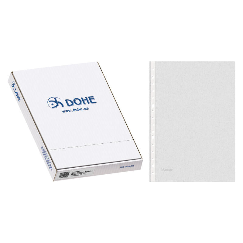 Dohe Caja De 100 Fundas Multitaladro Premium - Formato Folio - 16 Perforaciones - Transparentes