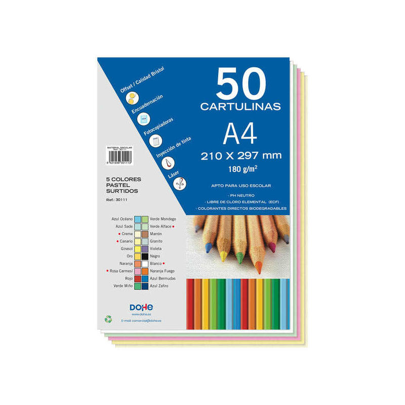Dohe Cartulinas Surtidas Pastel - 50 Hojas - Colores Surtidos