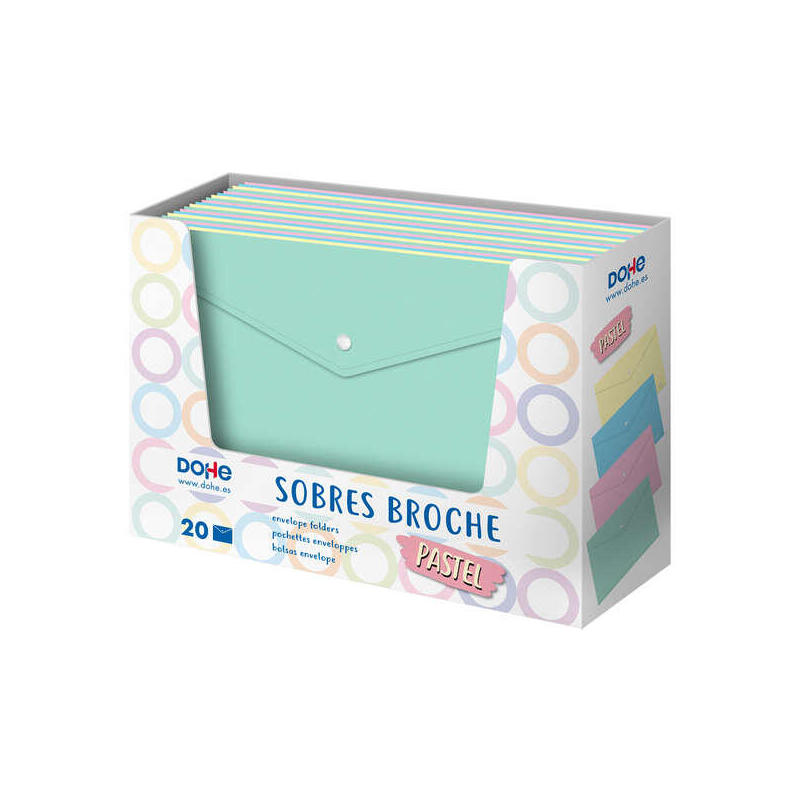 Dohe Expositor De 20 Sobres Broche Tamaño Folio - 200 Micras - Colores Surtidos