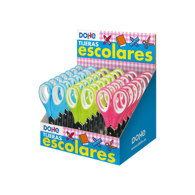 Dohe Expositor De 24 Tijeras Escolares De 125mm - Hojas De Acero Inoxidable - Puntas Redondeadas - Mango Ergonomico De