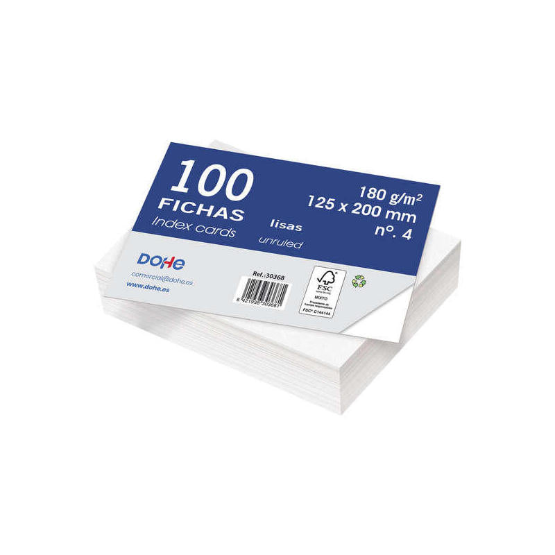 Dohe Fichas De Cartulina Offset Blanca - 180g - Paquete De 100 Unidades - Lisas