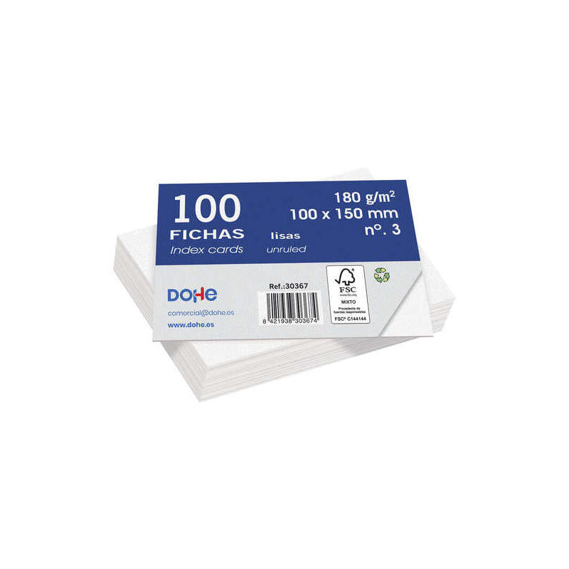 Dohe Fichas De Cartulina Offset Blanca - 180g - Paquete De 100 Unidades