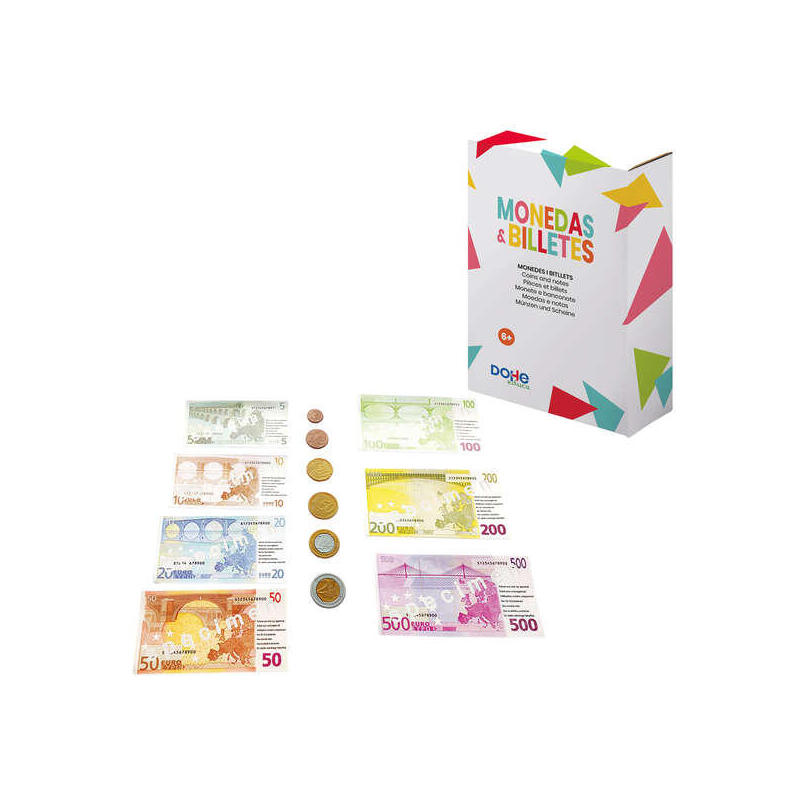 Dohe Juego De Monedas Y Billetes De Euro - Plastico Resistente - Reutilizable - Recomendado Para Primaria