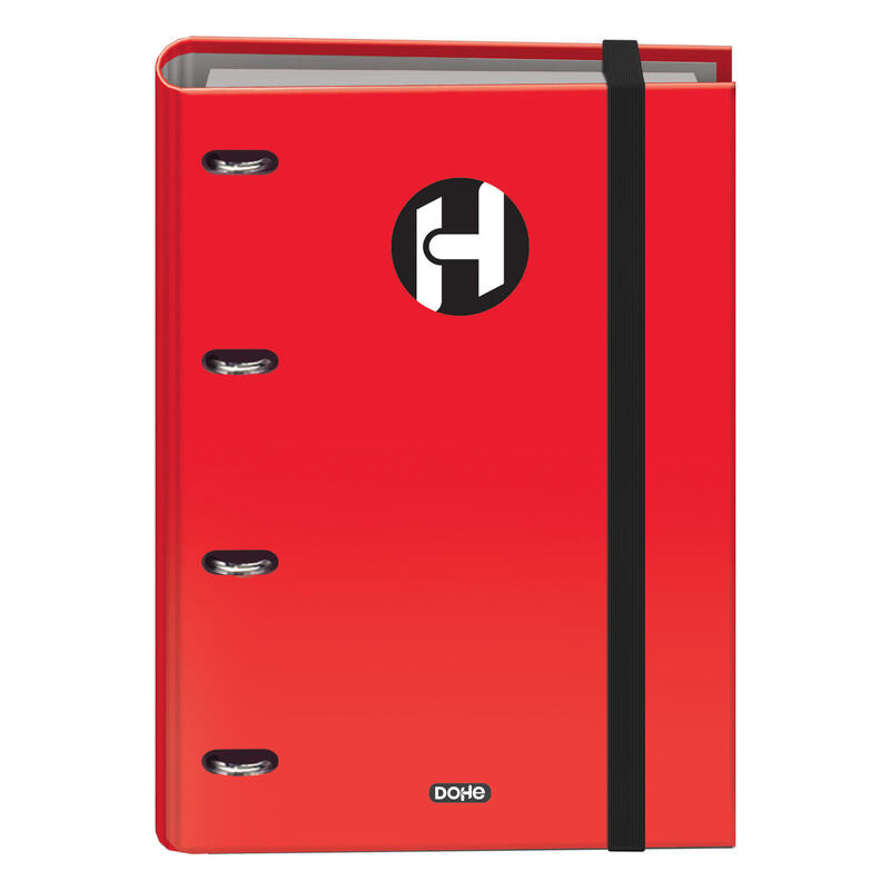 Dohe Serie Icon Carpeta De 4 Anillas Formato A4 Con Recambio De 100 Hojas De 90 Gr Y 4 Taladros - Cierre Con Goma Elastica - Anillas De 35mm - Color Rojo