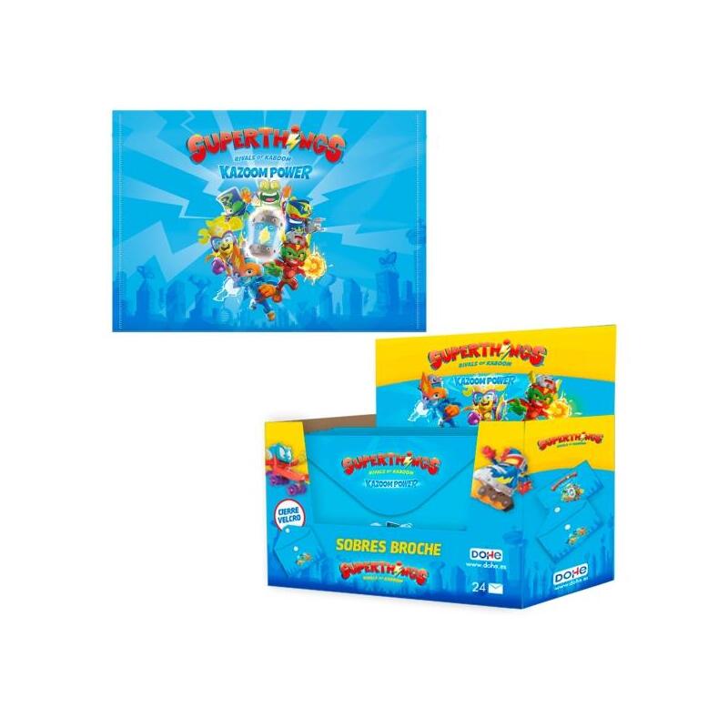 Dohe Superthings Expositor Con 24 Sobres - Formato Apaisado - Polipropileno De 200 Micras - Velcro - Azul