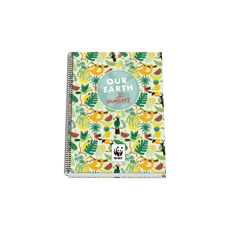 Dohe Wwf Tropic Cuaderno Espiral A4 100 Hojas Microperforadas Cuadricula 5mm - Tapa Dura Carton Forrado - Bandas De