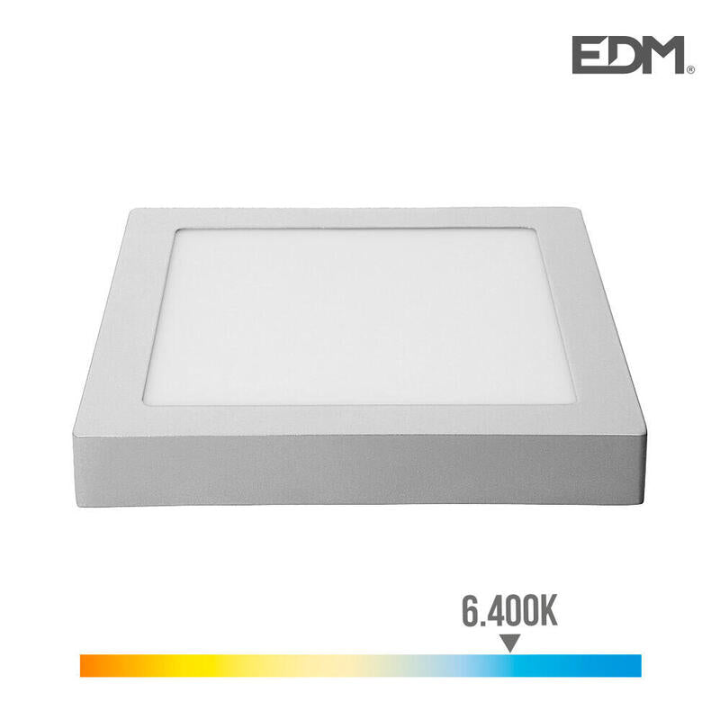 Downlight Led Superficie Cuadrado 20w 1500lm 6400k Luz Fria Cromado 22,5x22,5x4cm Edm