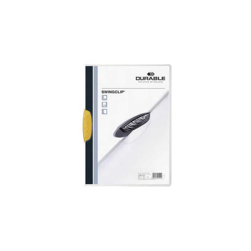 Durable Swingclip 30 Carpeta De Plastico Con Pinza Giratoria - Tamaño A4 - Capacidad Hasta 30 Hojas - Pinza De Color Amarillo
