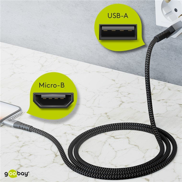 Cable Goobay Usb 2.0, Conector Usb-A > Conector Micro-Usb Gris/Plateado, 1 Metro, 49282