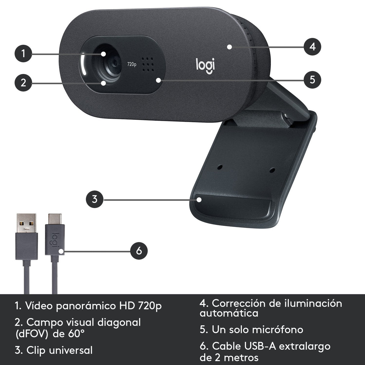 Logitech Webcam Hd C505 Negra 720p/30fps/Micro Largo Alcance/Usb-A 960-001364