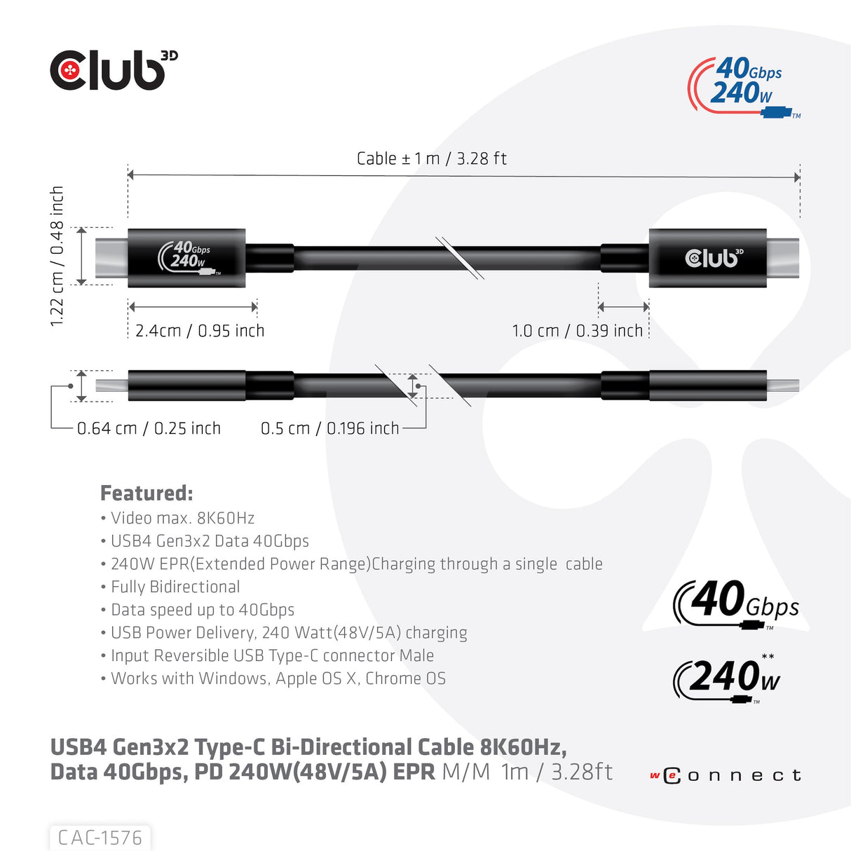 EAN 8719214472320 - CLUB3D CAC-1576 cable USB USB4 Gen 3x2 1 m USB C Negro imagen 7