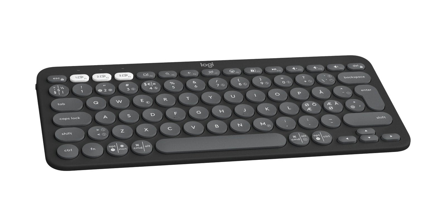 Teclado Danés Logitech Pebble Keys 2 K380s Rf Wireless + Bluetooth Qwerty , Finlandés, Noruego, Sueco Grafito