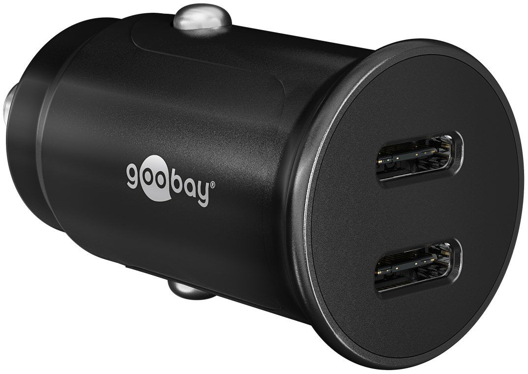 Cargador Rápido Para Coche Goobay Dual Usb-C De 30 Vatios, Pd Negro, 2x Usb-C, Suministro De Energía, 12/24 Voltios 59705