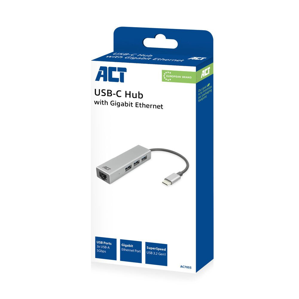 Hub Usb-C Y Adaptador Ethernet, Número De Puertos: 3x Usb A Hembra, Con 1 Puerto De Red Gigabit, Longitud De Cable 0,15 M, Carcasa De Aluminio