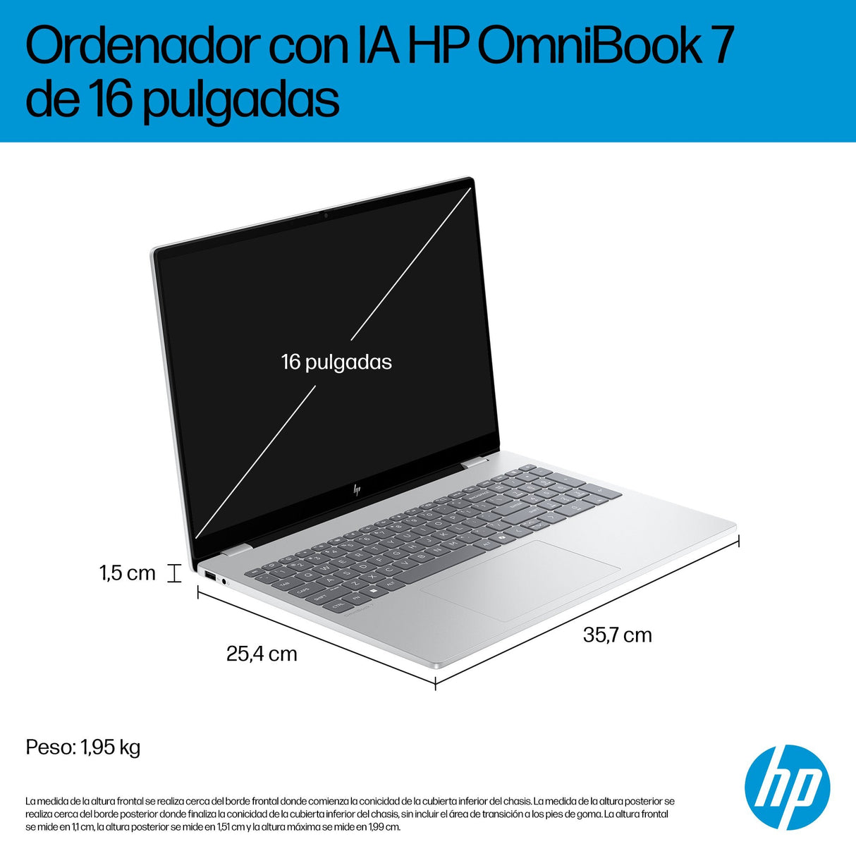 Portátil Hp Omnibook 7 Ai 16 Ay0006ns 16 " Ultra 7 255u 32gb 1tb Geforce Rtx 4050 W11 Plata Glaciar