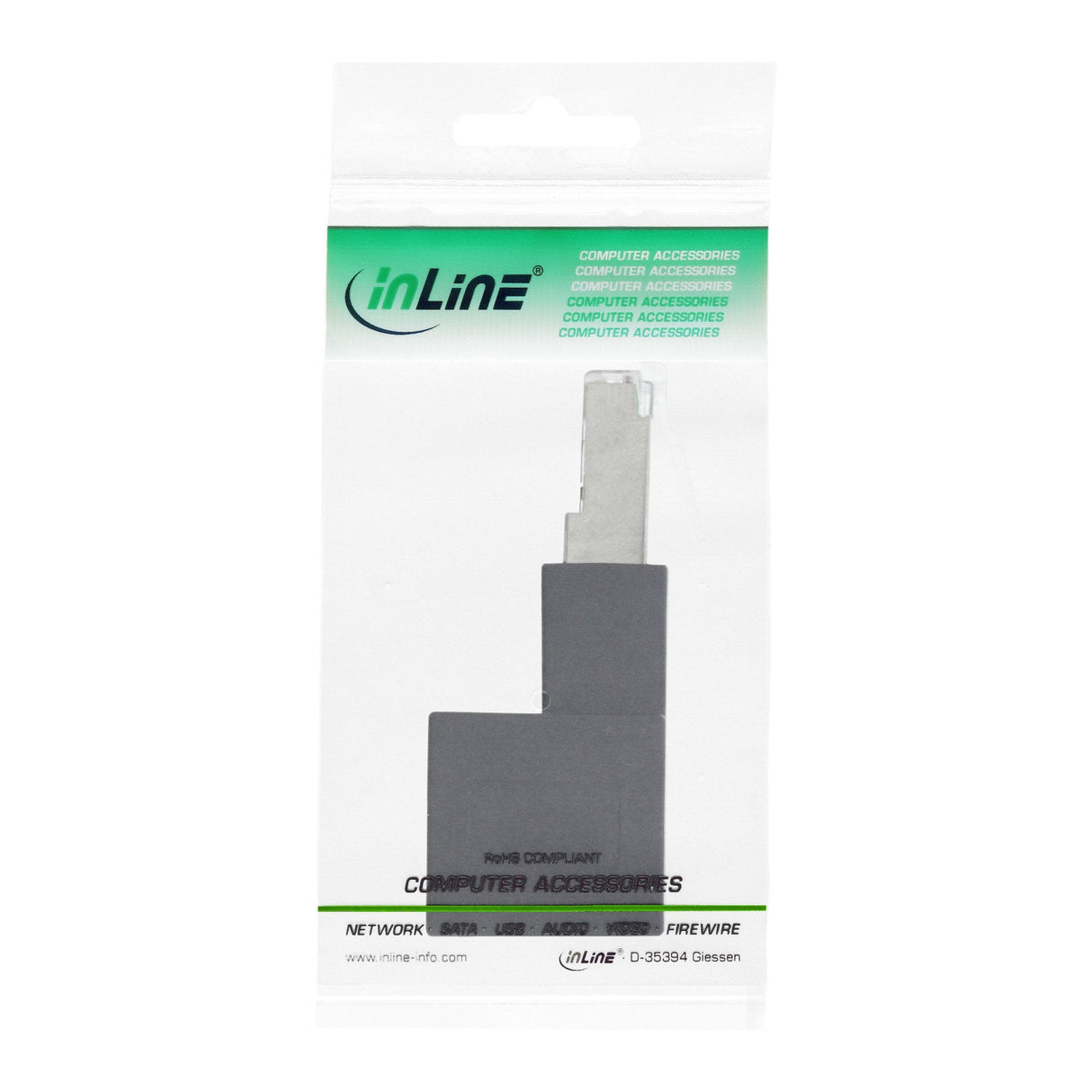 Adaptador De Cable De Red Inline Cat.6a, Enchufe/Toma Rj45, Acodado 90° Hacia Abajo