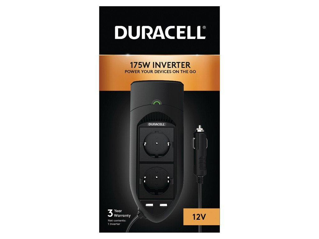 Duracell Duracell 175w Twin Eu Socket Inverter Para With 2 X 2.1a Usb Ports Drinv15-Eu