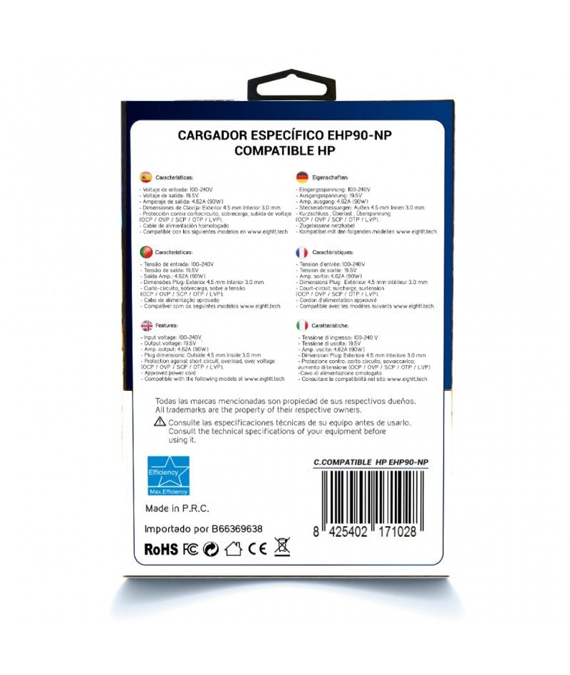 EAN 8425402171028 - Eightt EHP90NP adaptador e inversor de corriente Interior 90 W Negro imagen 4