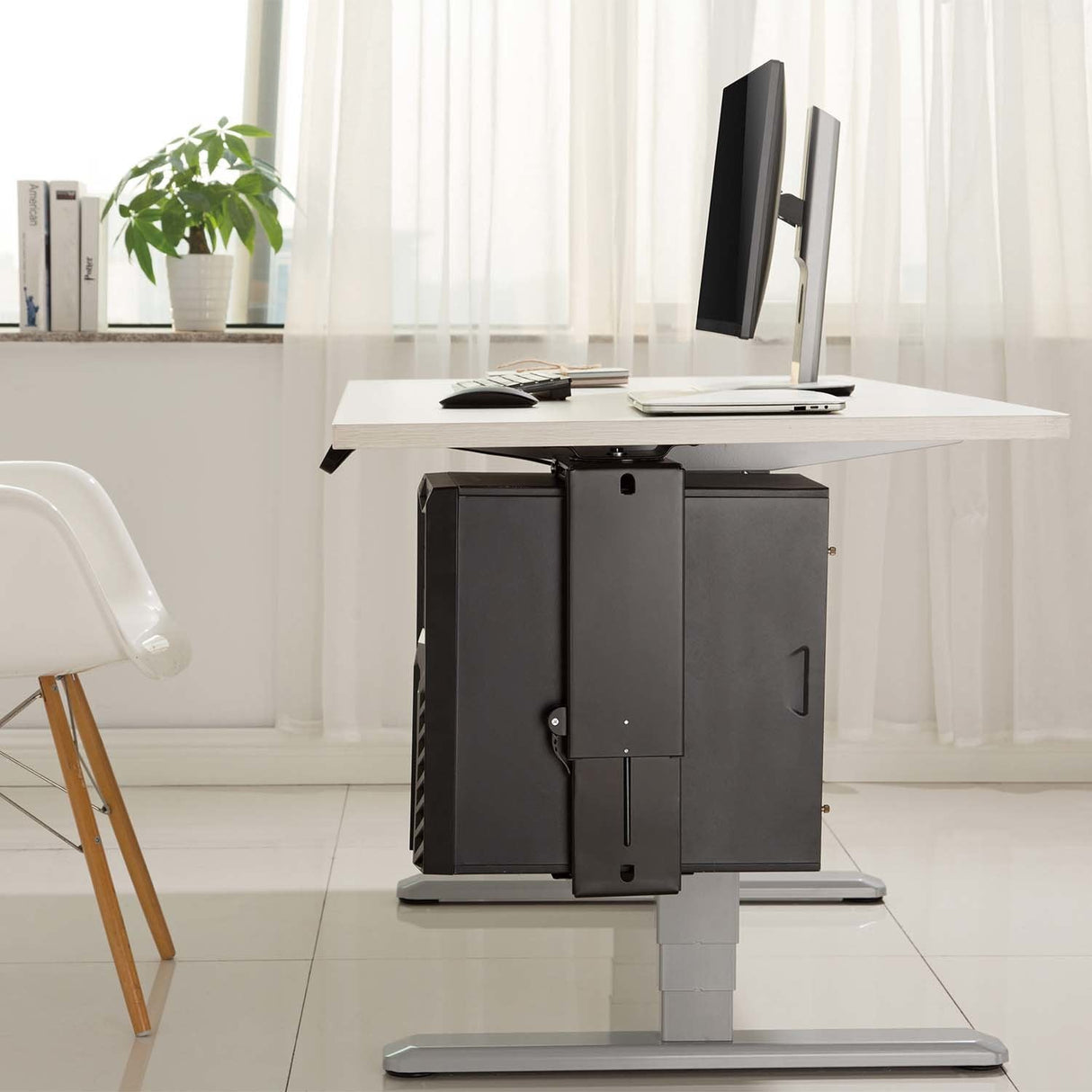 Aisens Soporte Giratorio Y Altura Personalizable Para Cpu Por Debajo De Escritorio Con Mango De Bloqueo Facil - Negro