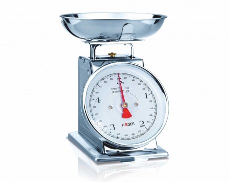 Haeger Ks-Mec.005a Báscula Mecánica De Cocina Grandmother Con Capacidad De 5kg, Cuerpo De Acero Inoxidable, Graduación En Gramos