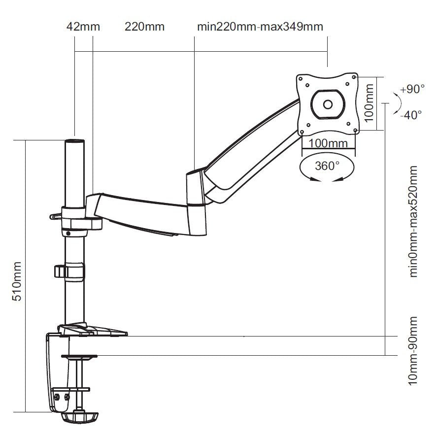 Soporte Pantalla Para Mesa 13-27 De Brazo Hidraulico Inclinable Y Giratorio 360º Max. Vesa 100x100 Hata 9kg