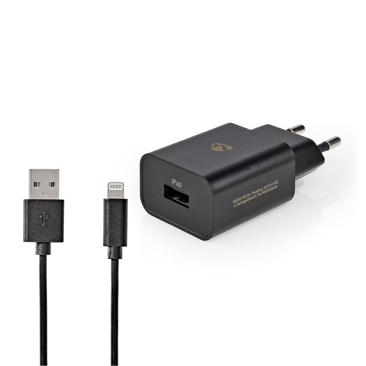 Nedis Cargador 1x 2.4 A Usb-A Lightning De 8 Pines (Suelto) Cable 1.0m/12w Negro