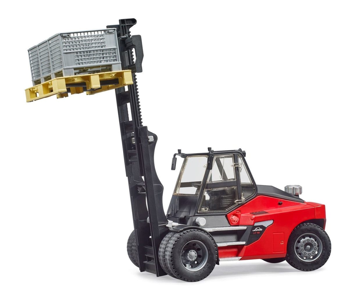 Carretilla Elevadora Bruder Linde Ht160 Con Palet Rojo/Negro, Incluye 3 Cajas De Malla 2513