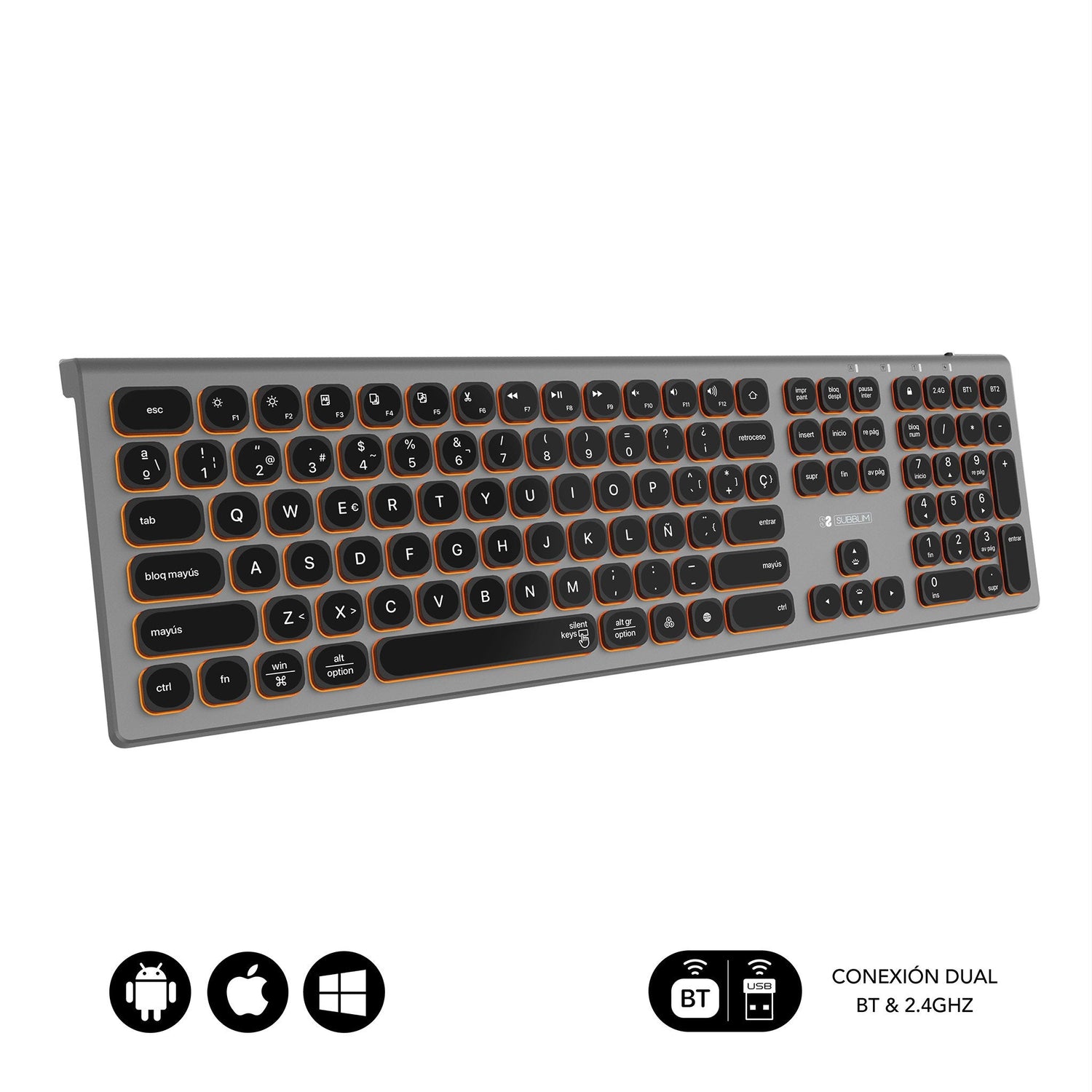 Teclado Español Inalámbrico Subblim Master Gris Y Negro