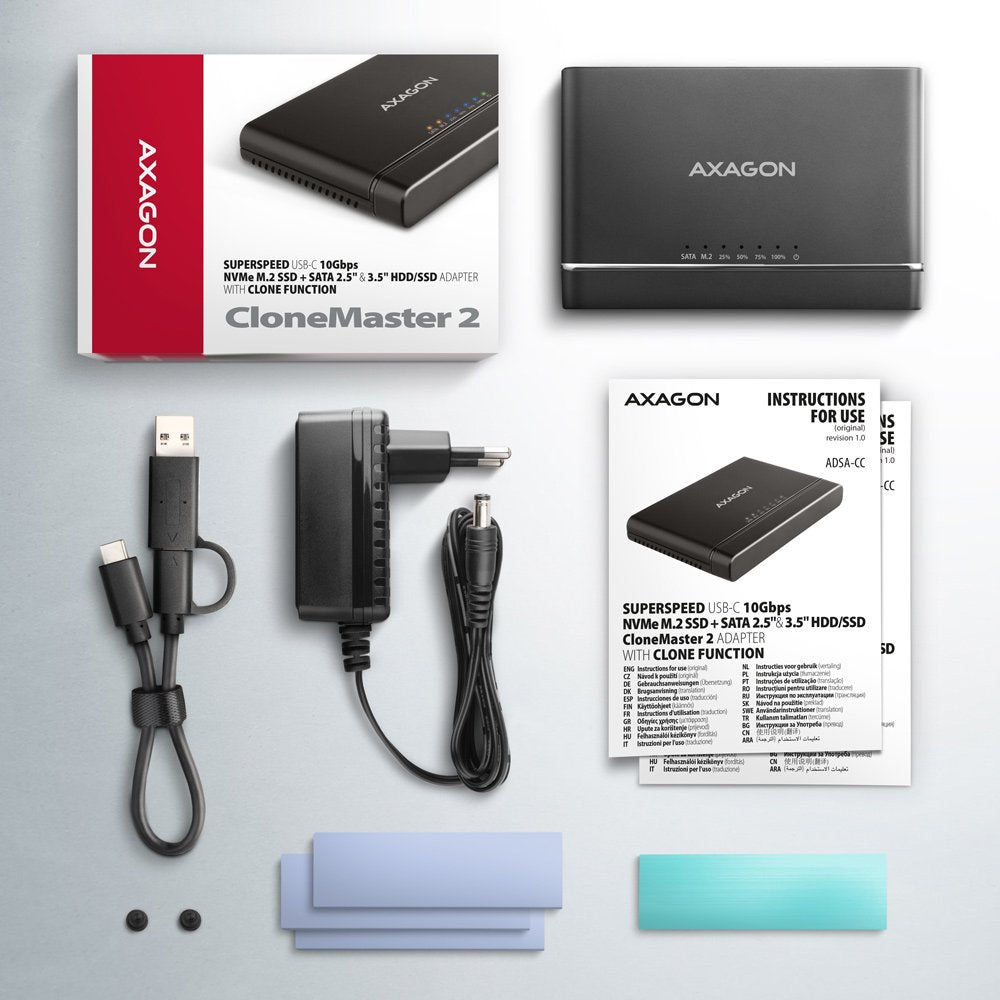 Axagon Adsa-Cc Usb-C 10gbps - Nvme M.2 Ssd & Sata 2.5"/3.5" Ssd/Hdd Clone Mamer 2